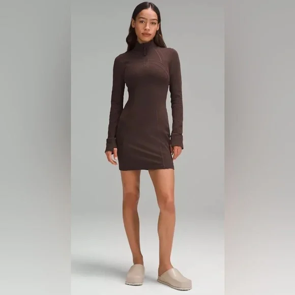 Lululemon•Define Long-Sleeve Dress *Luon Zip Front Contour•BNWT•Brown Sz 4 - Picture 6 of 9